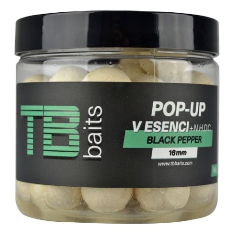 TB Baits Plávajúce Boilie Pop-Up White Black Pepper + NHDC 65 g 16mm